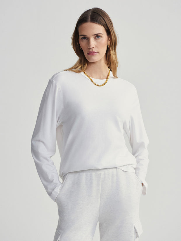VARLEY LEAH LONG SLEEVE BOYFRIEND TEE - WHITE