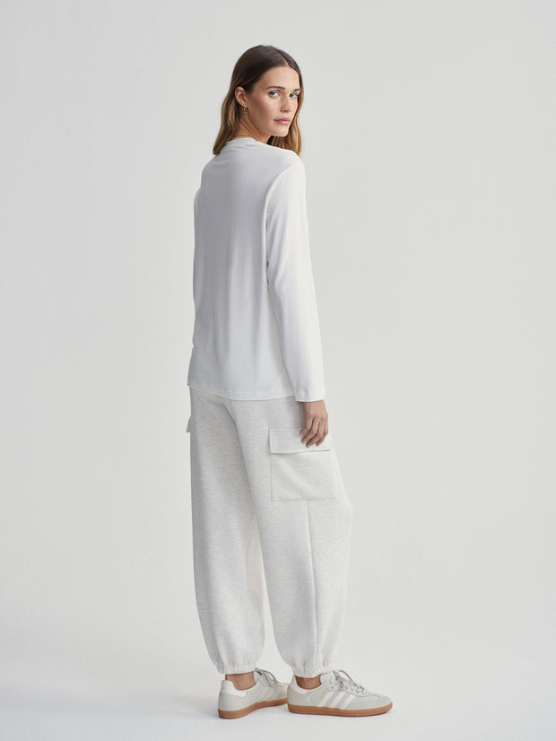 VARLEY LEAH LONG SLEEVE BOYFRIEND TEE - WHITE