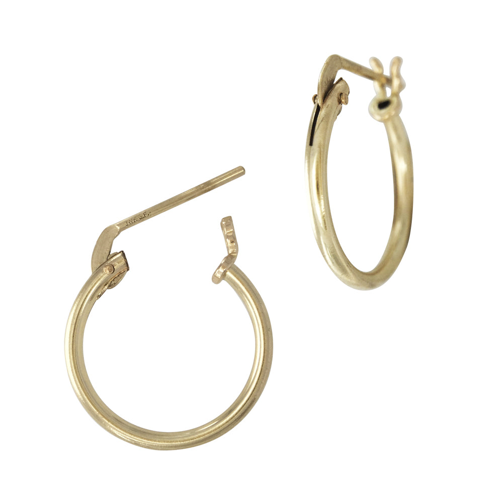 WORK IT OUT 15MM ROUND TUBE 14K GOLD 2MM THICK ROUND CLICK HOOP EARRING