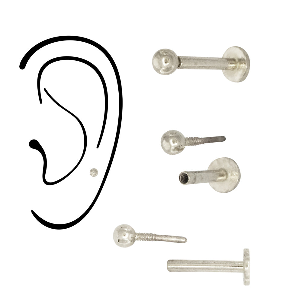 WORK IT OUT 14K GOLD WHITE 2MM INTERNALLY THREADED BALL STUD PIERCING WITH FLAT BACK