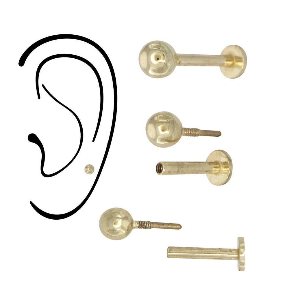 WORK IT OUT 14K GOLD YELLOW 3MM INTERNALLY THREADED BALL STUD PIERCING WITH FLAT BACK