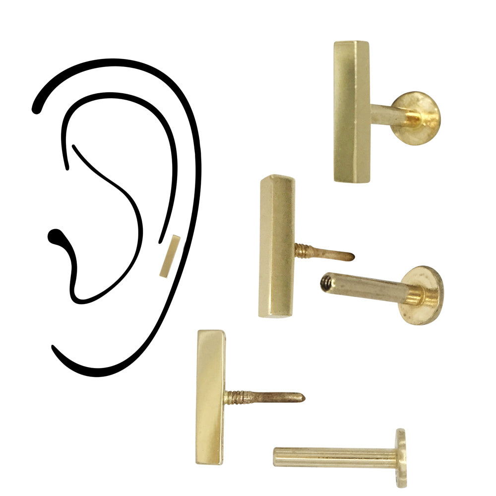 WORK IT OUT 14K GOLD YELLOW 1.5x6MM BAR INTERNALLY THREADED FLAT BACK DISC LABRET STUD PIERCING