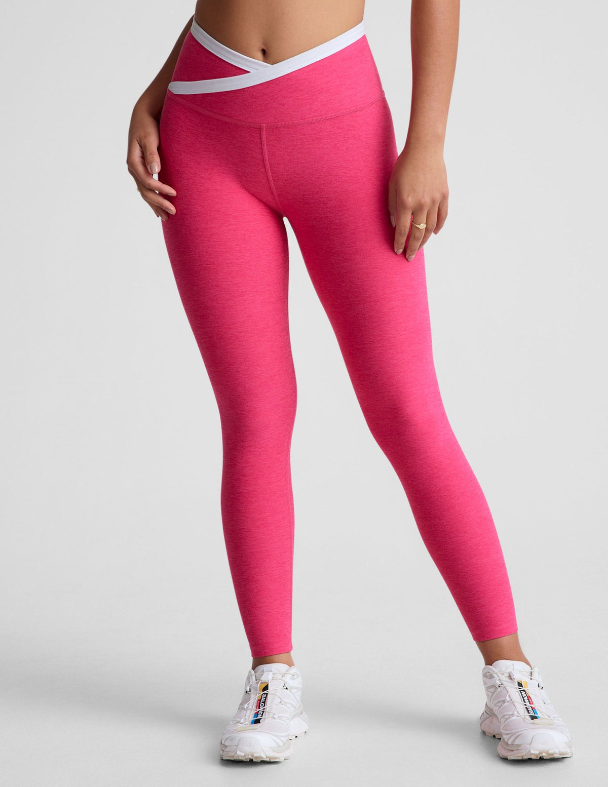 BEYOND YOGA SPACEDYE OUTLINES HIGH WAISTED MIDI LEGGING - VIVID PINK/CLOUD WHITE 3534