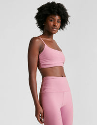 BEYOND YOGA SPACEDYE RAISE THE BARRE SHIRRED BRA - PINK HAZE HEATHER SD8330