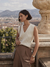VARLEY KAY CABLE KNIT VEST - SNOW WHITE