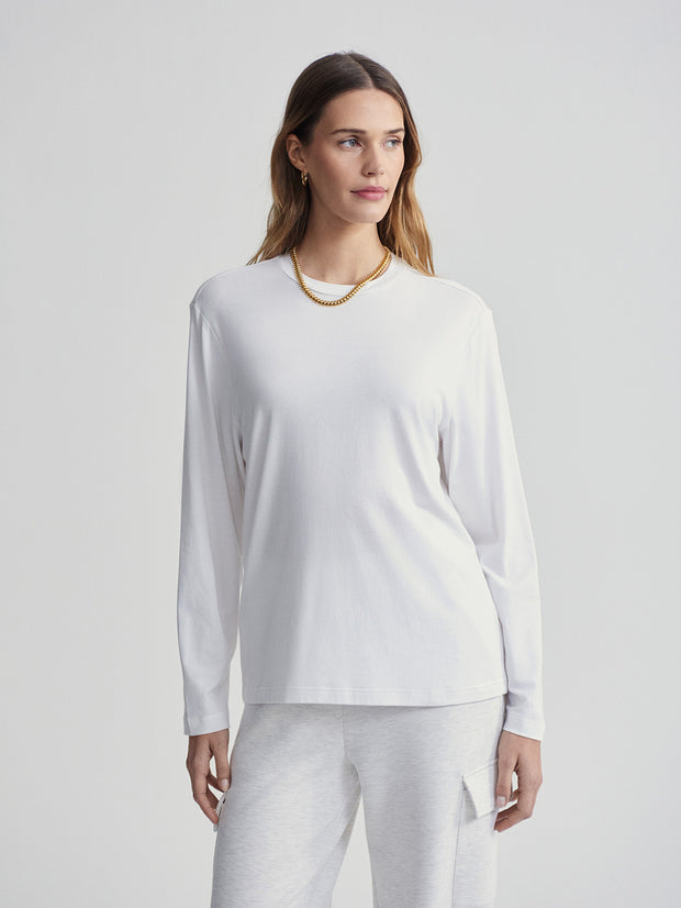 VARLEY LEAH LONG SLEEVE BOYFRIEND TEE - WHITE