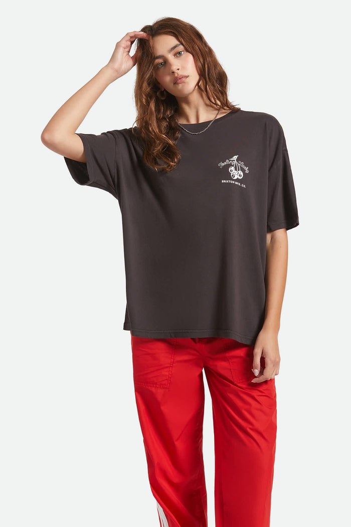 BRIXTON FEELING LUCKY OVERSIZED BOYFRIEND T SHIRT - BLACK