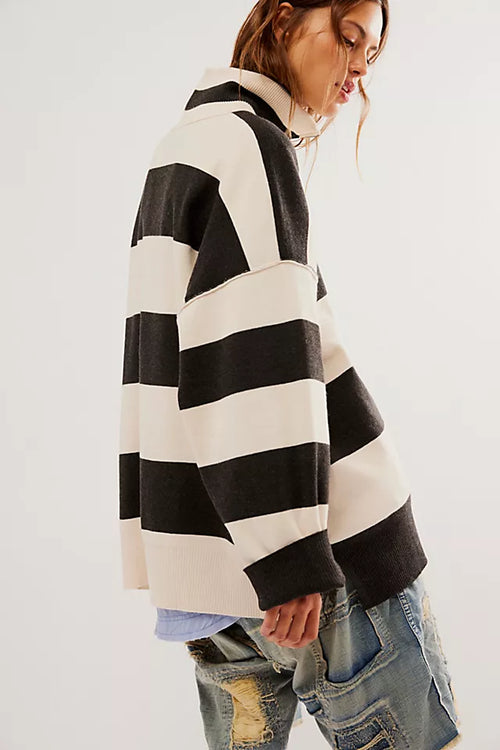FREE PEOPLE COASTAL STRIPE PULLOVER - CARBON CHAMPAGNE 2000