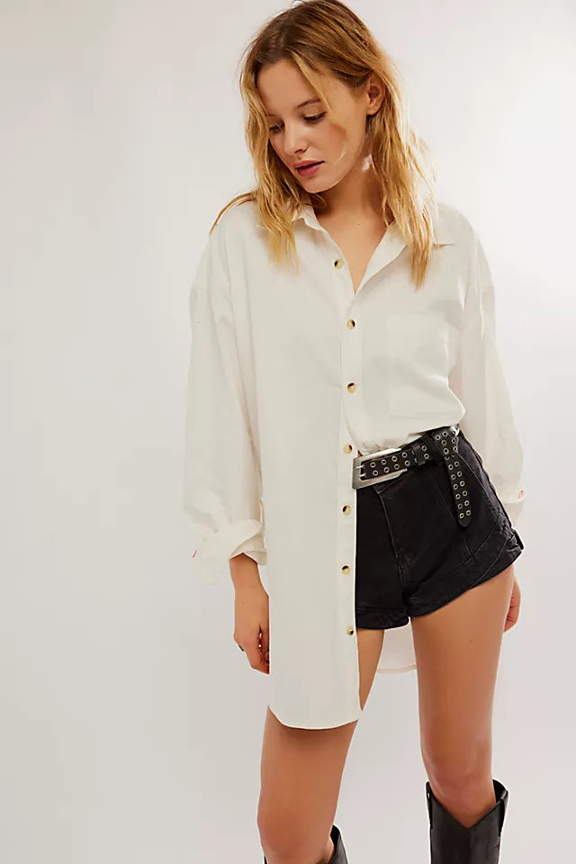 FREE PEOPLE WE THE FREE MOTO COLORBLOCK SHIRT - SAND JAM 1414