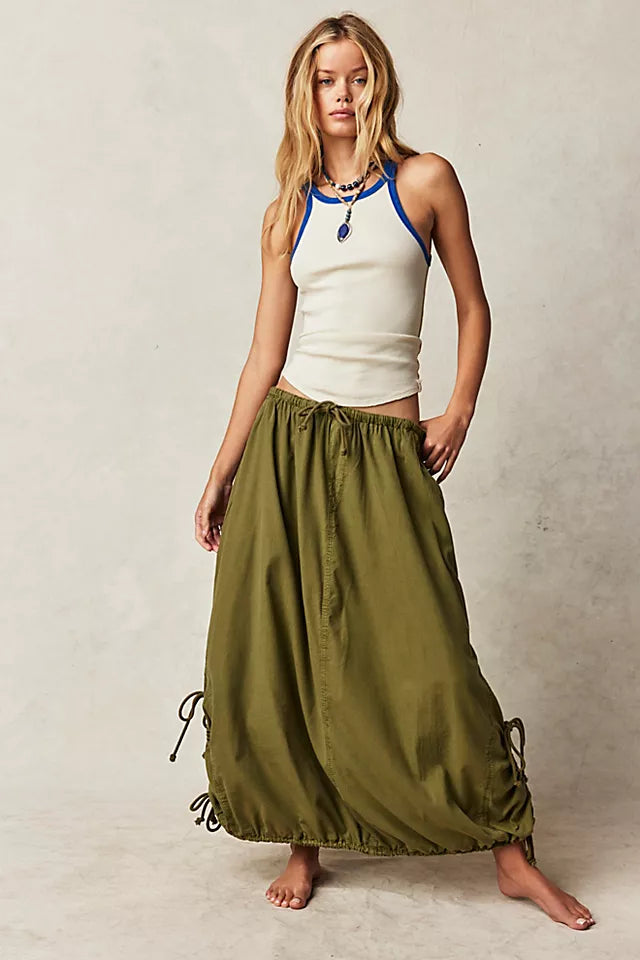 FREE PEOPLE PICTURE PERFECT PARACHUTE SKIRT - AVOCADO TREE 2 6825