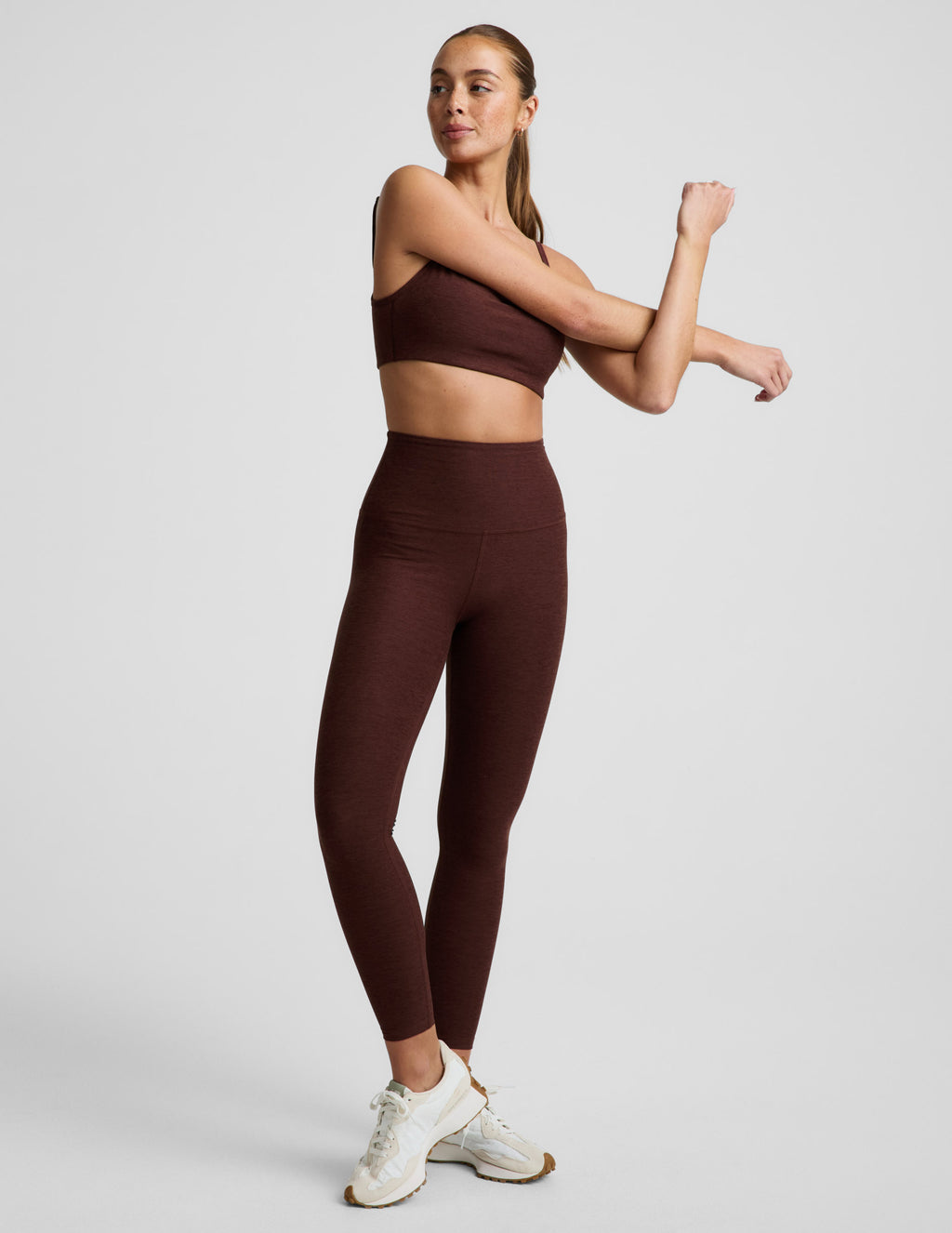 BEYOND YOGA SPACEDYE CENTERED MIDI LEGGINGS - ICED MOCHA HEATHER