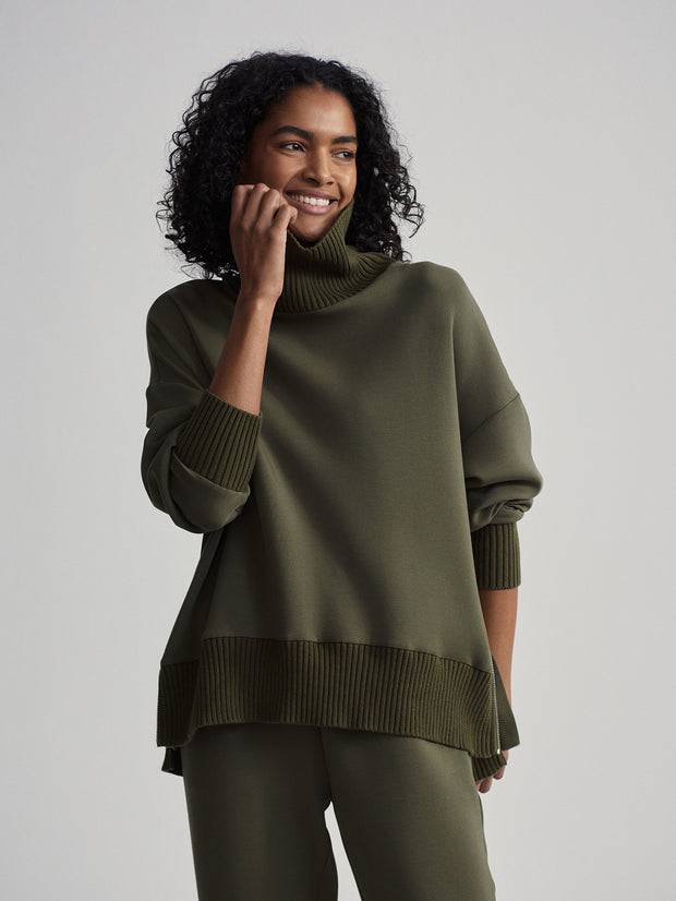 VARLEY BARKER HIGH NECK SWEATER - OLIVE NIGHT