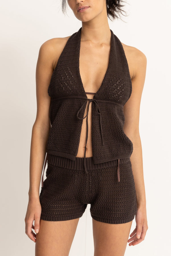 RHYTHM FRIDA KNIT HALTER TOP | CHOCOLATE