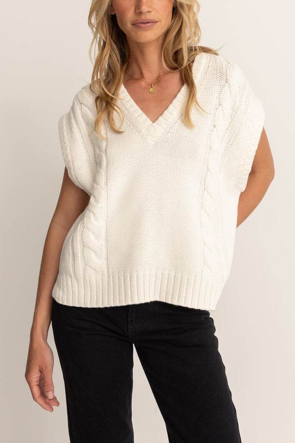 RHYTHM FINLEY CABLE KNIT VEST | WHITE