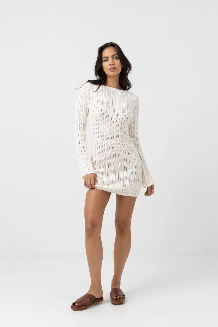 RHYTHM CHARLIZE LONG SLEEVE KNIT MINI DRESS - IVORY Work It Out RHYTHM CHARLIZE LONG SLEEVE KNIT MINI DRESS - IVORY Work It Out