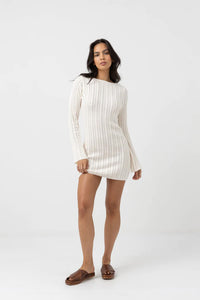 RHYTHM CHARLIZE LONG SLEEVE KNIT MINI DRESS - IVORY