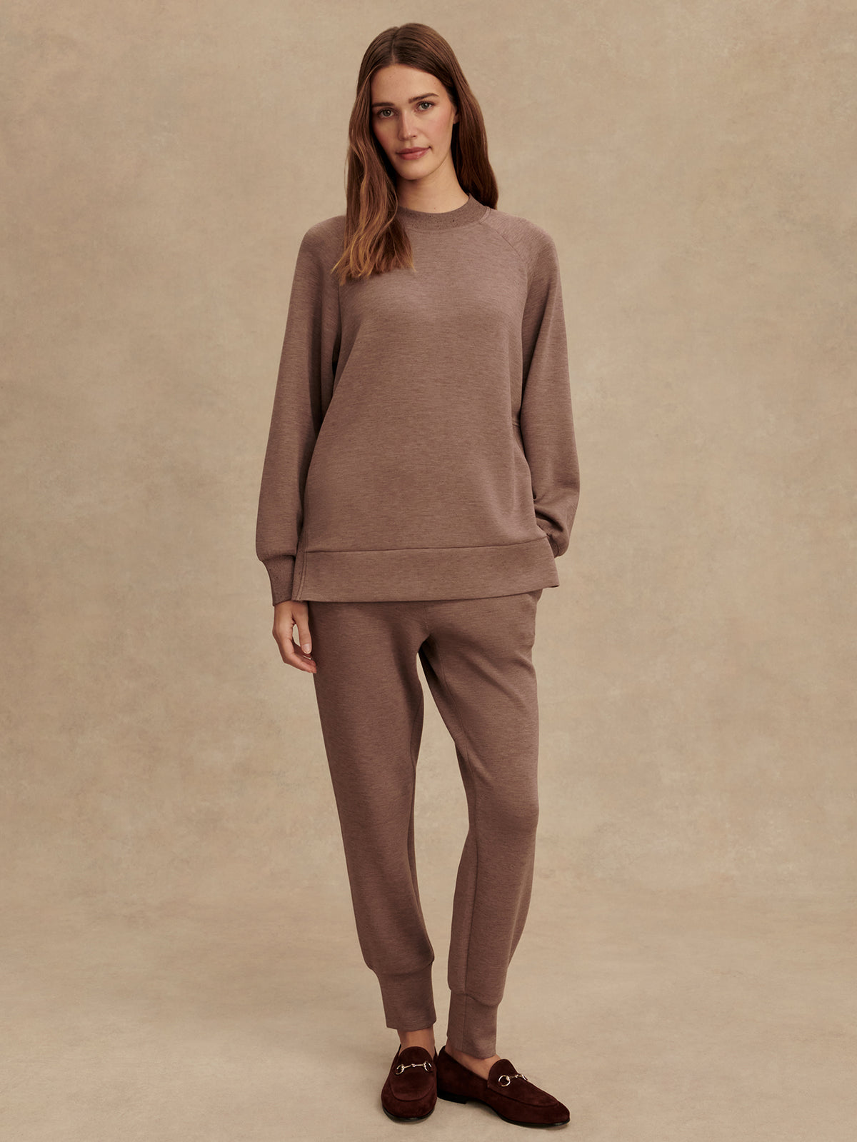 VARLEY NICOLE BOYFRIEND SWEAT - DEEP TAUPE MARL FLECK VAR02083
