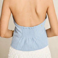 RHYTHM LOUSIE TIE HALTER TOP - LIGHT BLUE