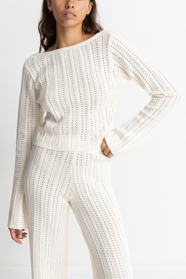 RHYTHM CHARLIZE KNIT LONG SLEEVE TOP - WHITE