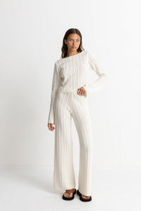 RHYTHM CHARLIZE WIDE LEG KNIT PANTS - WHITE
