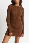 RHYTHM CHARLIZE LONG SLEEVE KNIT DRESS - CHOCOLATE