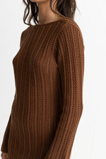 RHYTHM CHARLIZE LONG SLEEVE KNIT DRESS - CHOCOLATE