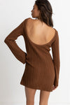 RHYTHM CHARLIZE LONG SLEEVE KNIT DRESS - CHOCOLATE