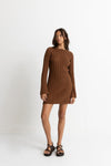 RHYTHM CHARLIZE LONG SLEEVE KNIT DRESS - CHOCOLATE