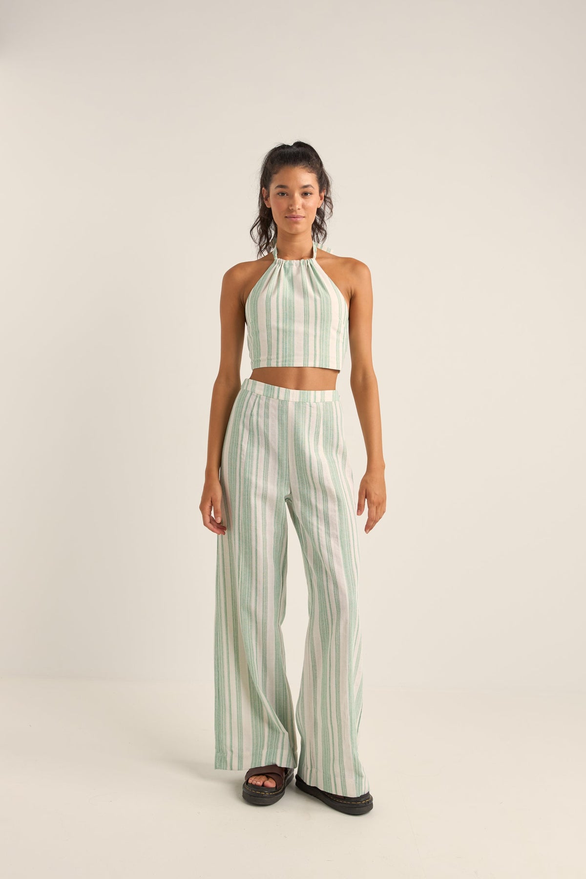 ★2025SS新作★illio★Stripe Gathered Front Halter Top ASOS DESIGN open tie side halter top in green stripe | ASOS