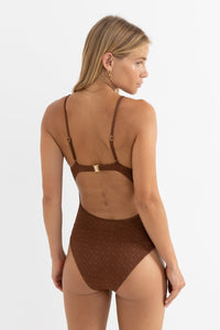 RHYTHM SUNSET TIE FRONT ONE PIECE - CHOCOLATE