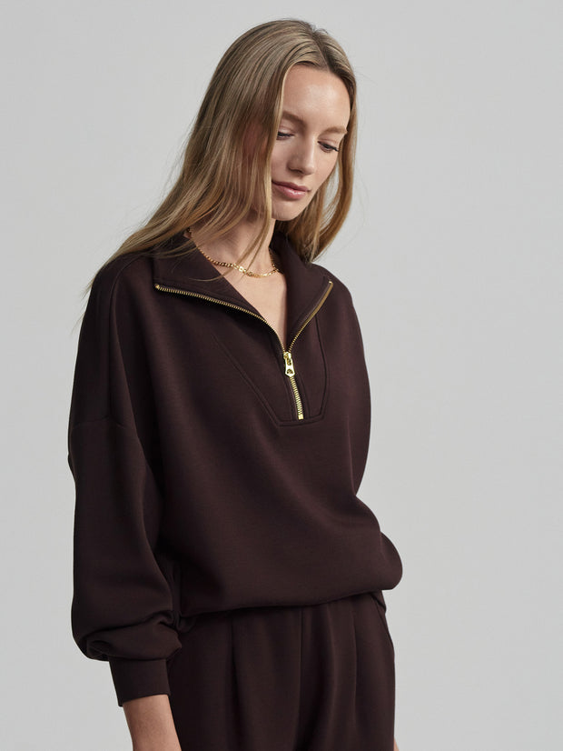 VARLEY HAWLEY HALF ZIP SWEAT - COFFEE BEAN