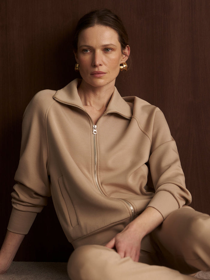 VARLEY TYDE ZIP THROUGH SWEAT - LIGHT TAUPE