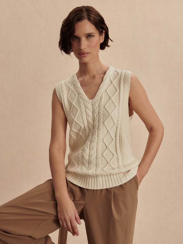 VARLEY KAY CABLE KNIT VEST - SNOW WHITE