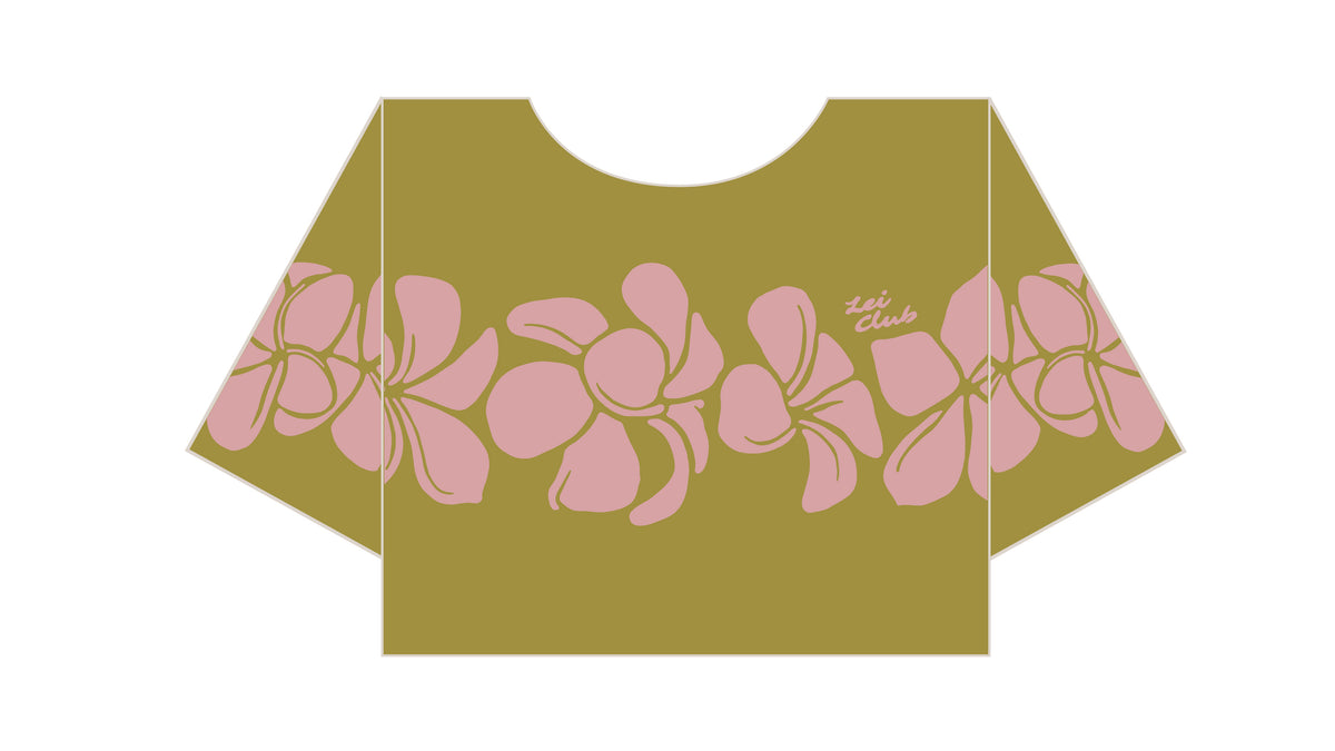 LEI CLUB CROP TEE PUA MELIA BAND - DUSTY PINK ON OLIVE