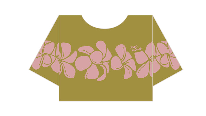 LEI CLUB CROP TEE PUA MELIA BAND - DUSTY PINK ON OLIVE