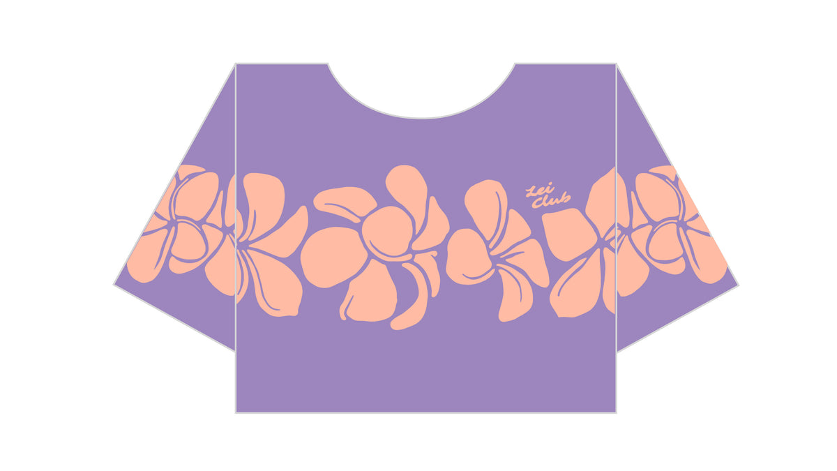 LEI CLUB CROP TEE PUA MELIA BAND - PEACH ON PURPLE