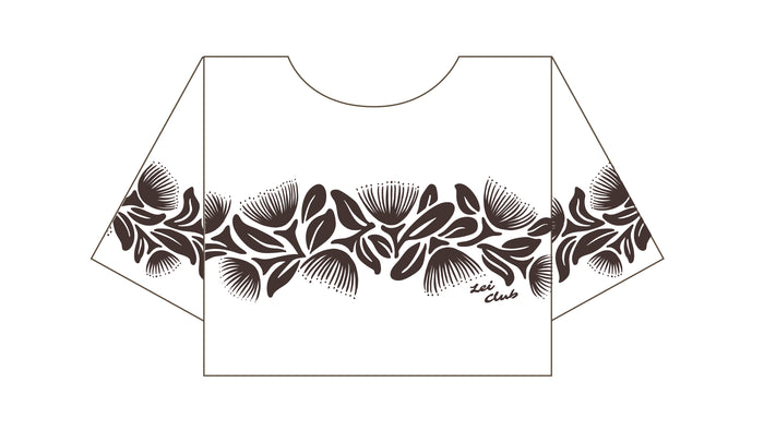 LEI CLUB CROP TEE PUA LEHUA BAND - LAVA ROCK ON WHITE