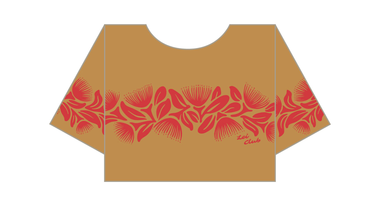 LEI CLUB CROP TEE PUA LEHUA BAND - RED ON CARAMEL