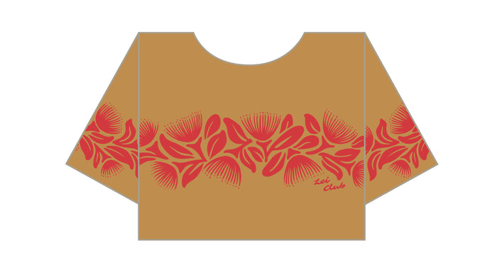 LEI CLUB CROP TEE PUA LEHUA BAND - RED ON CARAMEL
