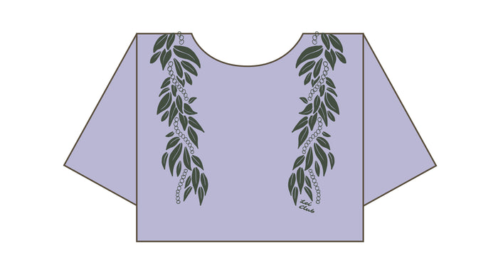 LEI CLUB CROP TEE PUA MAILE MOKIHANA LEI - FOREST GREEN ON LAVENDER