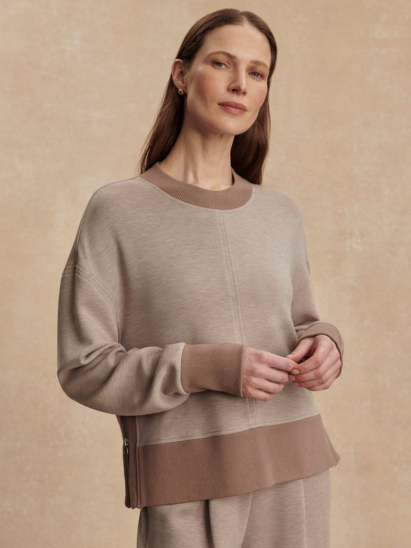 VARLEY PHILIPPE CROP SWEAT - TAUPE MARL GINGER SNAP