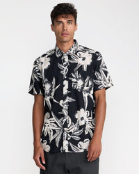 RVCA OVERSPRAY SHORT SLEEVE SHIRT - BLK