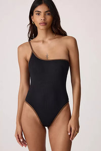 RHYTHM LILY RIBBED CONTRAST ONE SHOULDER ONE PIECE - BLACK