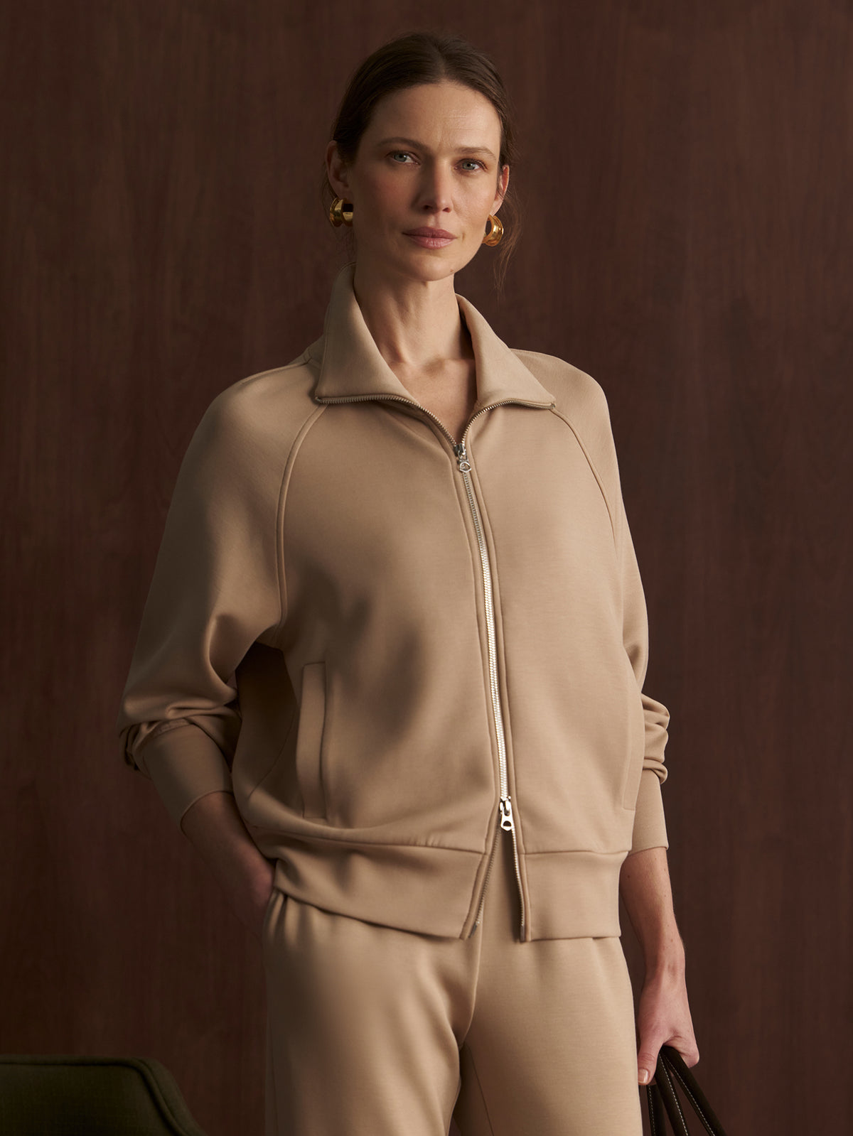 VARLEY TYDE ZIP THROUGH SWEAT - LIGHT TAUPE