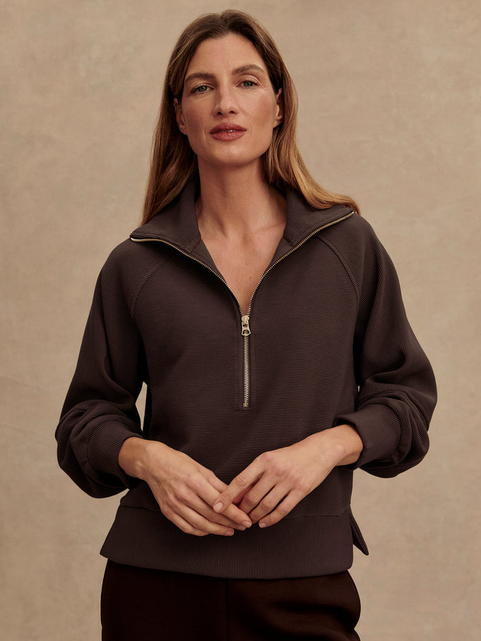 VARLEY MILANO HALF ZIP SWEAT - COFFEE BEAN
