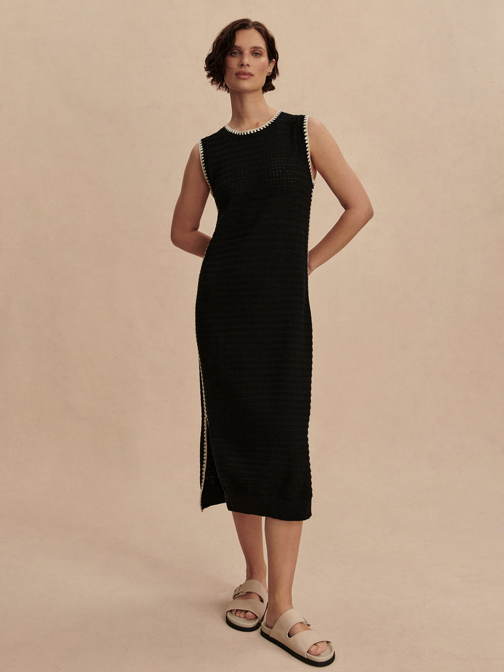 VARLEY DWIGHT TANK KNIT DRESS - BLACK WHITE Work It Out VARLEY DWIGHT TANK KNIT DRESS - BLACK WHITE Work It Out