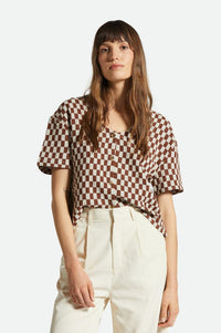 BRIXTON MYKONOS SMALL CHECK S/S WOVEN - SEPIA