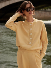 VARLEY REENA BUTTON FRONT SWEATER - SAHARA SUN