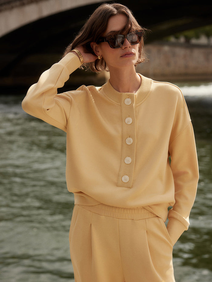VARLEY REENA BUTTON FRONT SWEATER - SAHARA SUN