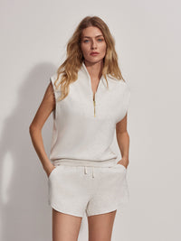 VARLEY LORETTA HALF ZIP SLEEVELESS SWEAT - IVORY MARL
